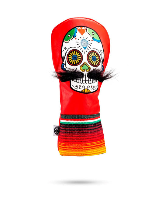 Mustache Sugar Skull - Fairway Cover Red